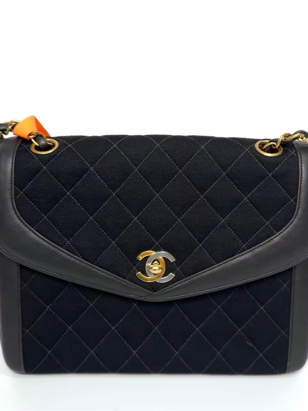 CHANEL Classic Flap Black Canvas & Lambskin Vintage Crossbody Bag Series 3 Code